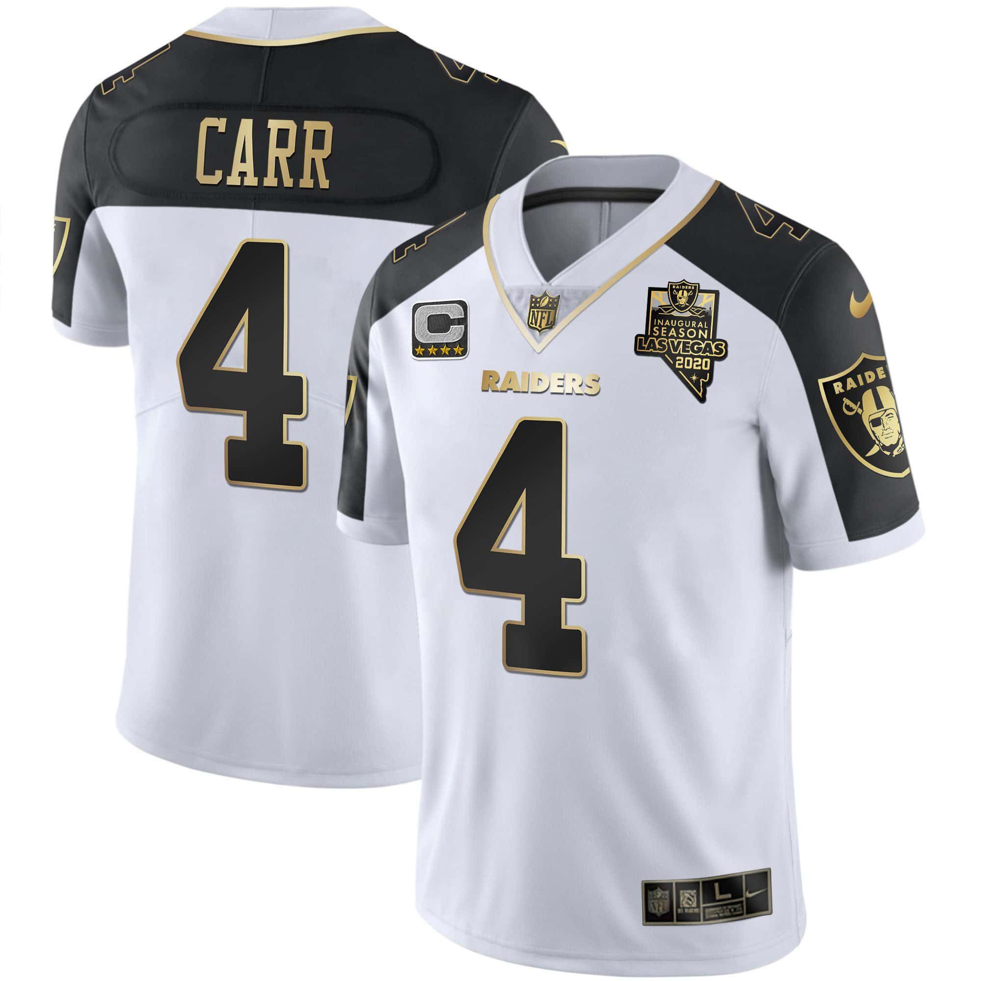 Men Oakland Raiders 4 Carr 2024 Nike Vapor White Gold & Black Inverted Limited NFL Jersey